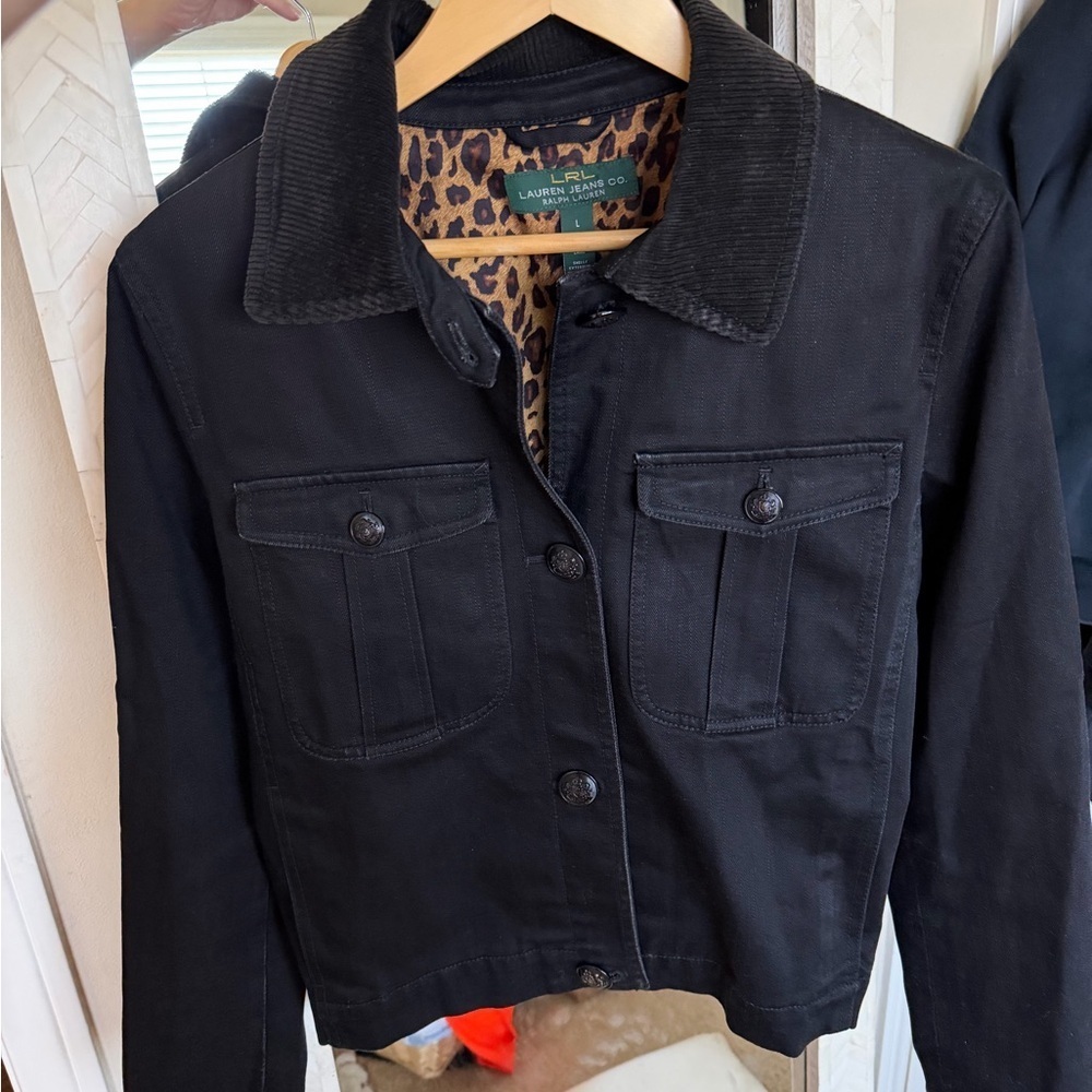 Ralph Lauren Vintage Black Jean Barn Jacket with Corduroy Collar - Picture 2 of 7